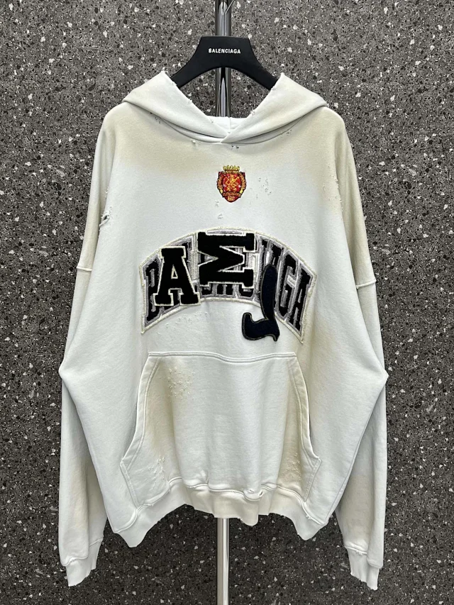 Balenciaga Skater Logo Mud Graffiti Hoodie Ivory